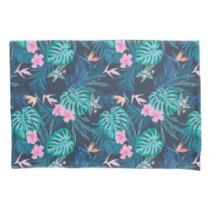 Housse D'oreillers Motif du Jardin des Fleurs Tropicales Bleues