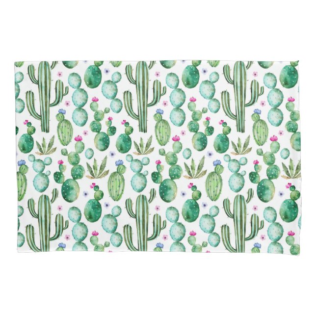 Housse D'oreillers Motif d'usines de cactus d'aquarelle (devant-gauche)