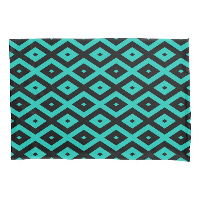 Housse D'oreillers Motif en diamant noir et turquoise (devant)