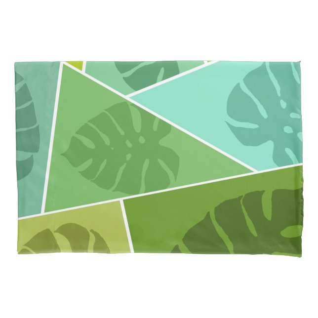 HOUSSE D'OREILLERS MOTIF FEUILLE TROPICAL VERT (devant)