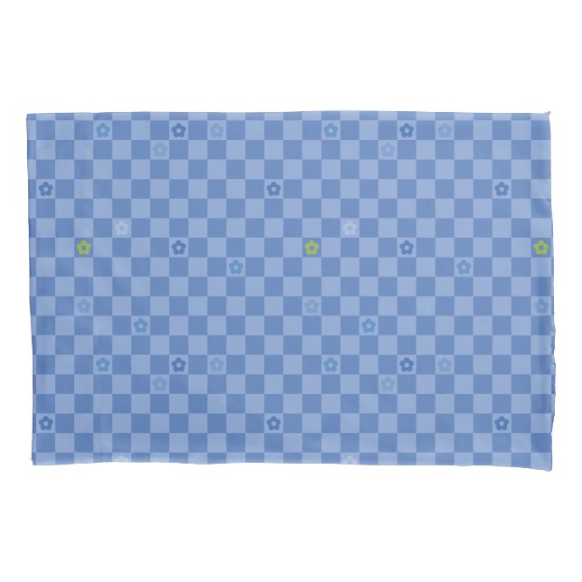 Housse D'oreillers Motif Fleur à Damier N° 01 - Bleu Clair (devant)