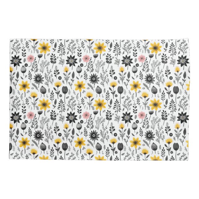 Housse D'oreillers Motif Fleur sauvage noir et blanc (Dos)