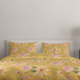 Housse D'oreillers Motif Fleur sauvage Vintage Rose jaune Custard