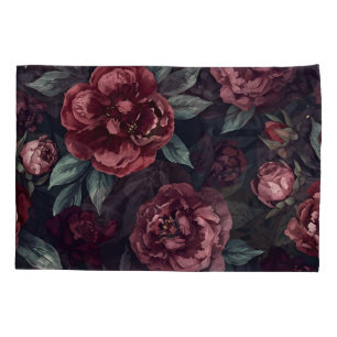 Housse D'oreillers Motif Fleuris Aquarelle Rouge Foncé Humeur