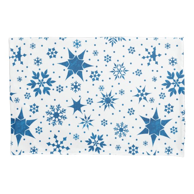 Housse D'oreillers Motif Flocon de Neige Bleu (devant)
