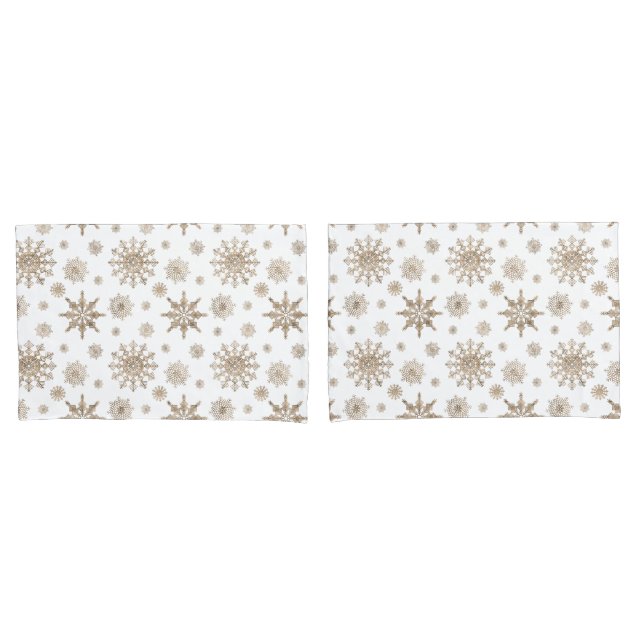 Housse D'oreillers Motif Flocons de Neige Jaune Doré (devant-Set)