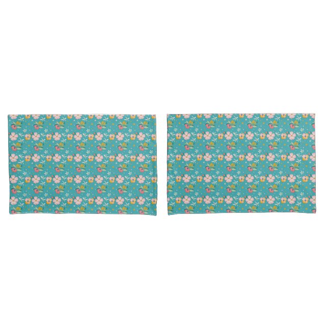 Housse D'oreillers Motif floral aux couleurs pastel (devant-Set)
