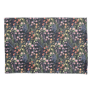 Housse D'oreillers Motif floral de fleurs sauvages sur fond sombre de