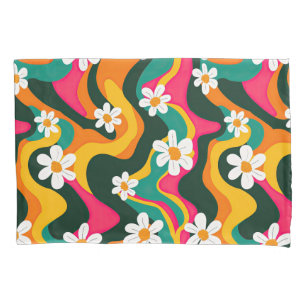 Housse D'oreillers Motif floral hippie de marguerites blanches coloré