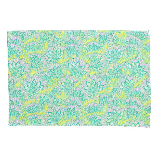 Housse D'oreillers Motif floral jaune vert mou (devant-gauche)