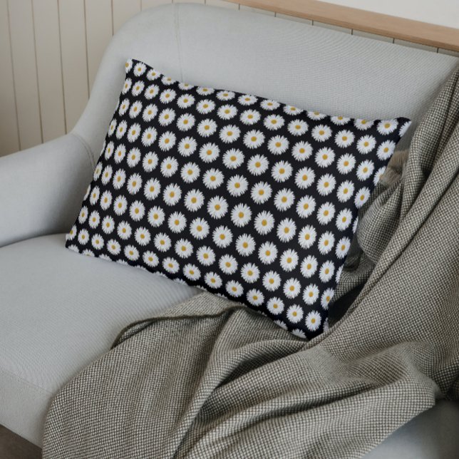 Housse D'oreillers Motif floral marguerrier blanc sur noir (In Situ)