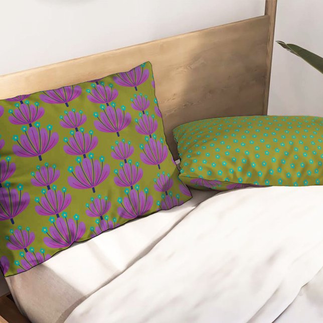 Housse D'oreillers Motif floral moderne en vert olive et violet (Créateur téléchargé)