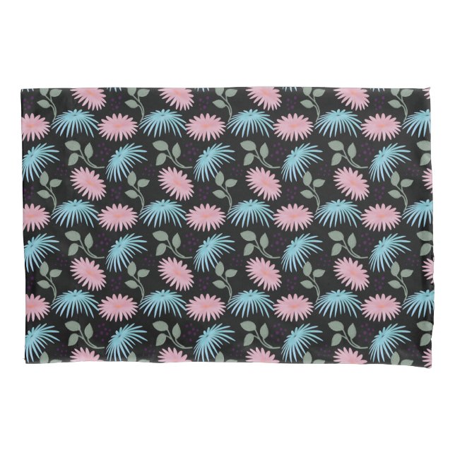 Housse D'oreillers Motif floral pastel sur fond noir | Cute D (devant)