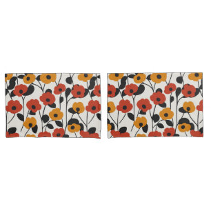 Housse D'oreillers Motif floral rétro en gras rouge, orange et noir