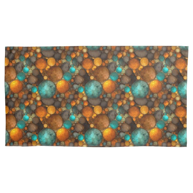 Housse D'oreillers Motif fractal abstrait turquoise marron (devant)