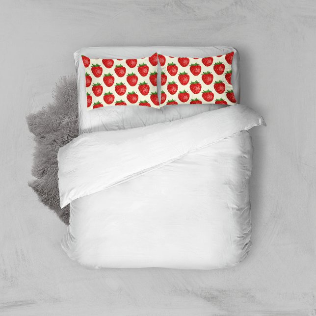 Housse D'oreillers Motif Fraise, Fraises Rouges, Fruit, Feuille (Créateur téléchargé)