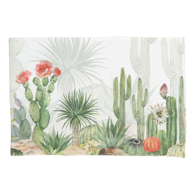 Housse D'oreillers Motif frontalier des cactus en fleurs (devant)