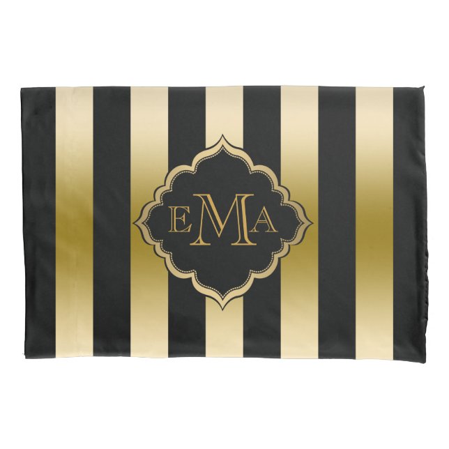 Housse D'oreillers Motif géométrique Gold & Black Stripes (devant)