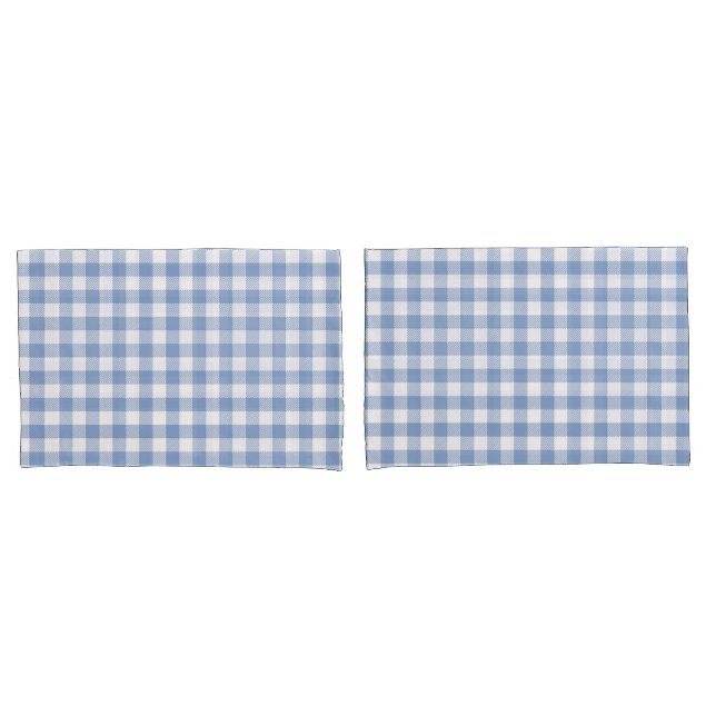 Housse D'oreillers Motif Gingham Bleu Clair Imprimé Carreaux Classiqu (devant-Set)