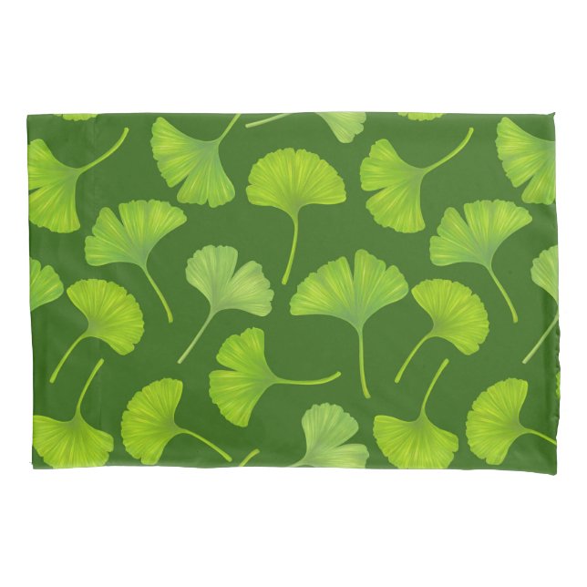 Housse D'oreillers Motif Ginkgo sur vert foncé (devant-gauche)