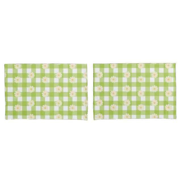 Housse D'oreillers Motif Green Daisy En vichy (devant-Set)
