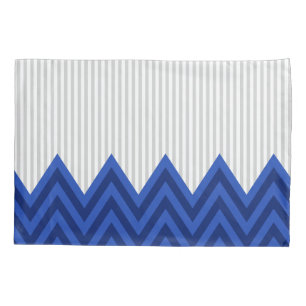 Housse D'oreillers Motif gris moderne de rayures de Chevron de bleu