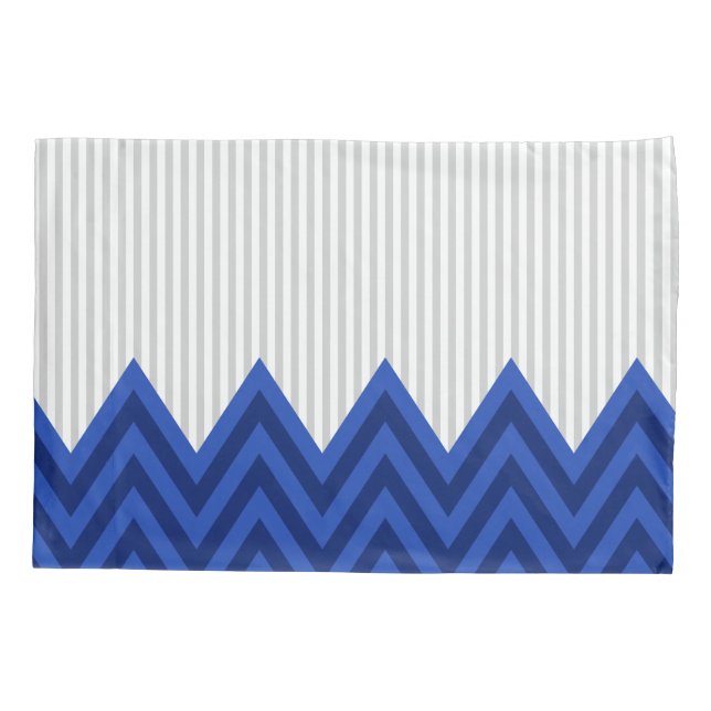 Housse D'oreillers Motif gris moderne de rayures de Chevron de bleu (Dos)