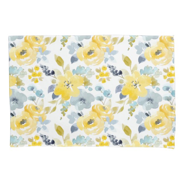 Housse D'oreillers Motif jaune et bleu d'aquarelle (devant-gauche)