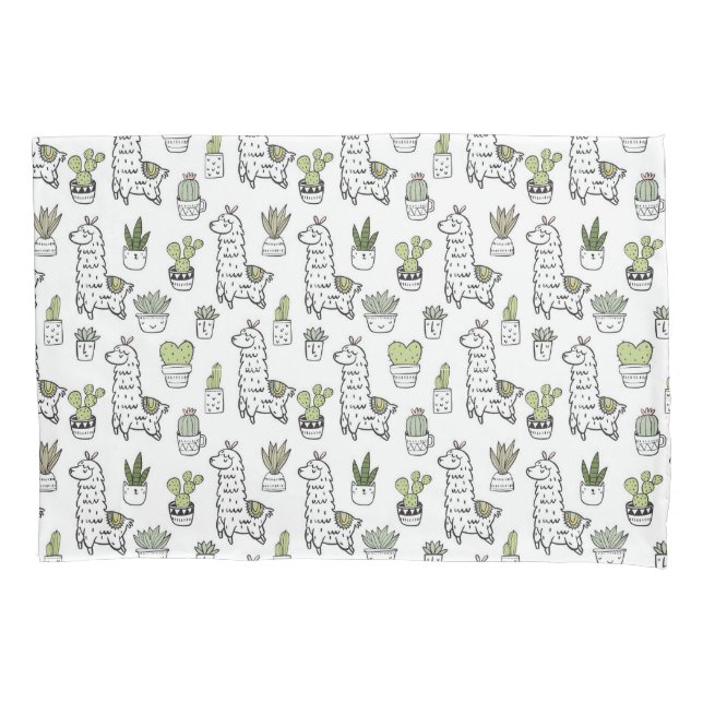 Housse D'oreillers Motif mignon d'alpaga et de cactus (devant-gauche)