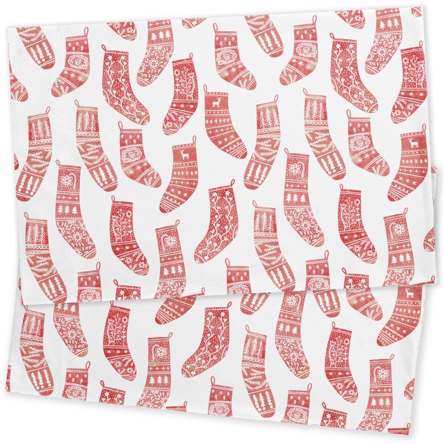 Housse D'oreillers Motif norvégien des restes de Noël (Nordic Stockings red and white holiday pillow cases)