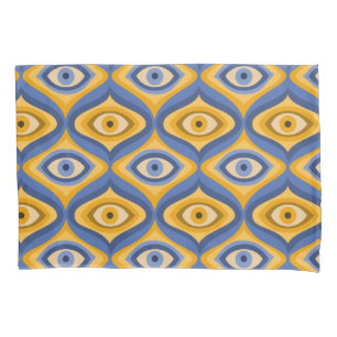 Housse D'oreillers Motif oculaire psychédélique indigo bleu jaune