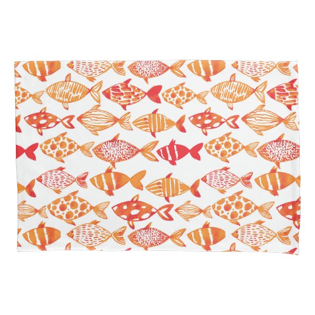 Housse D'oreillers Motif orange lumineux de poissons d'aquarelle (devant-gauche)