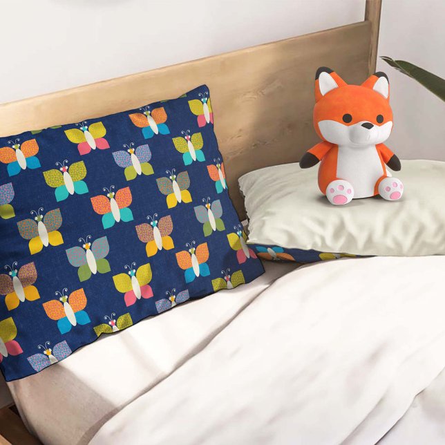 Housse D'oreillers Motif Papillon Mignon sur Fond Bleu (Créateur téléchargé)