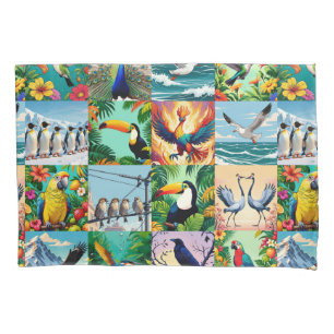 Housse D'oreillers Motif patchwork d'oiseaux