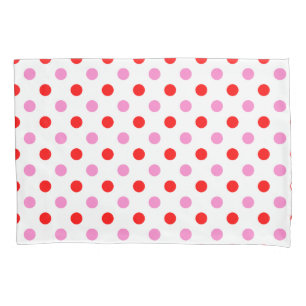 Housse D'oreillers Motif Points Blancs Rouge et Rose 