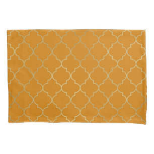 Housse D'oreillers Motif Quatrefoil Jaune Curcuma et Or
