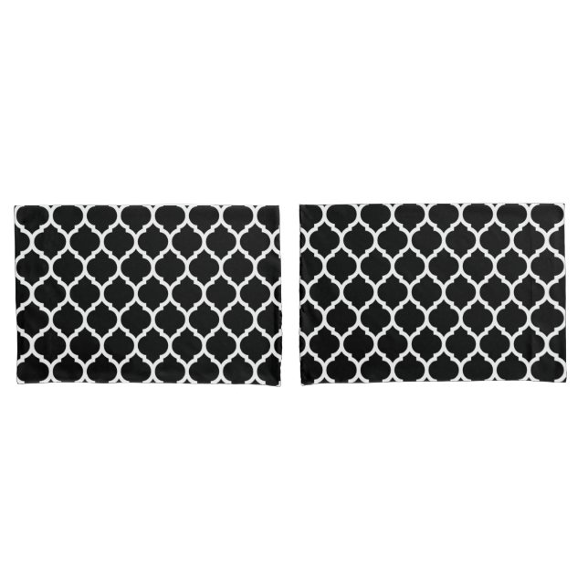 Housse D'oreillers Motif Quatrefoil Marocain Noir Blanc Moderne (devant-Set)