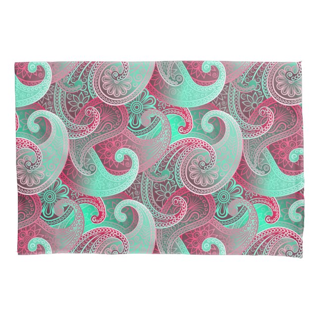 Housse D'oreillers Motif Raspberry et Aqua Paisley (devant-gauche)