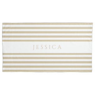 Housse D'oreillers Motif rayé beige et blanc Nom Coussin Coque