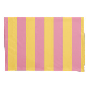 Housse D'oreillers Motif rayé vertical rose et jaune vibrant
