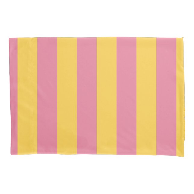 Housse D'oreillers Motif rayé vertical rose et jaune vibrant (devant)