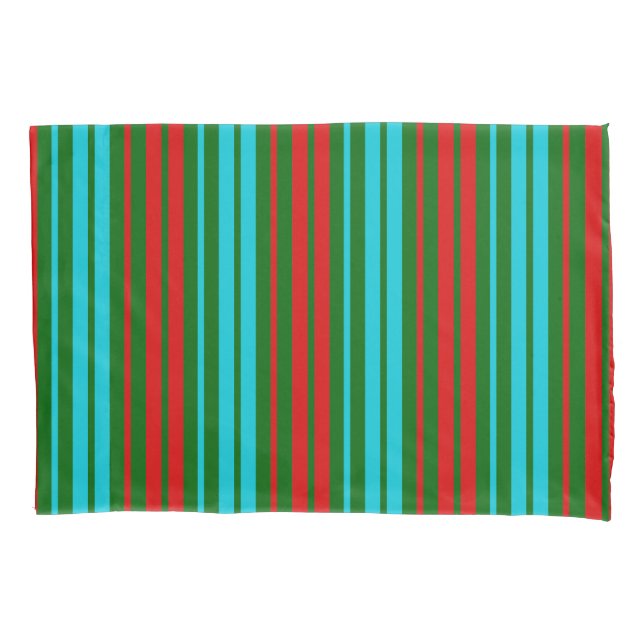 Housse D'oreillers Motif rayures vert rouge bleu   (devant)