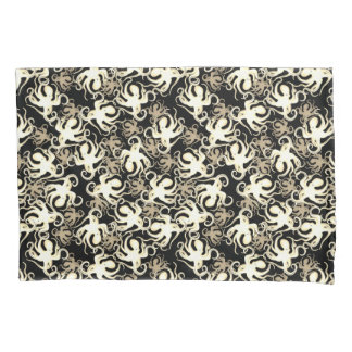 Housse D'oreillers Motif Répétitif Noir Et Sépia | Motif de Poulpe