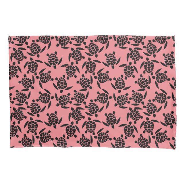 Housse D'oreillers Motif Répétition Noir Et Rose | Motif de tortue ma (devant)
