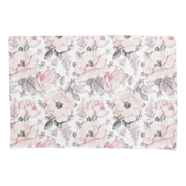 Housse D'oreillers Motif rose et gris classique (devant-gauche)