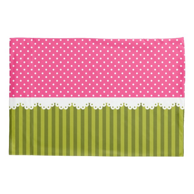 Housse D'oreillers Motif rose mignon de rayures de vert de point de (Dos)