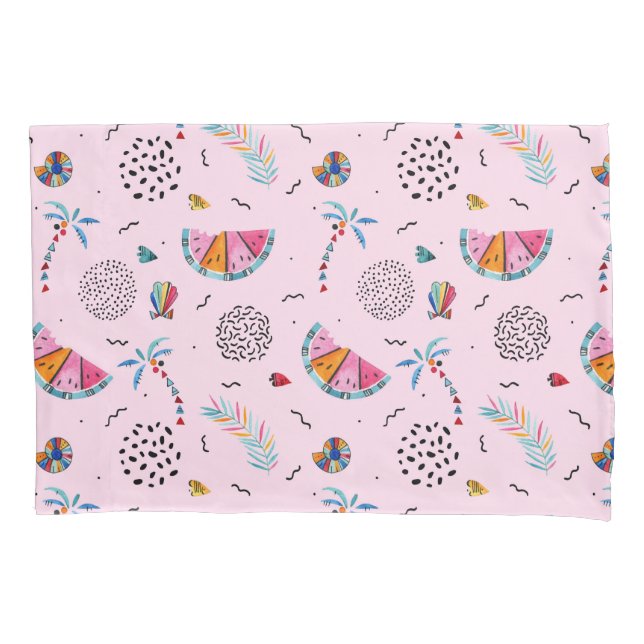 Housse D'oreillers Motif rose tropical de style de Memphis (devant-gauche)