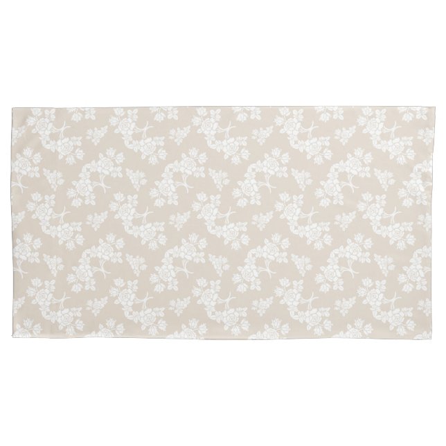 Housse D'oreillers Motif Roses Blanches sur Brun Clair Tan (devant)
