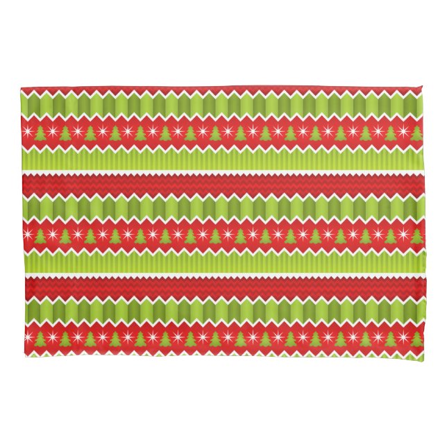 Housse D'oreillers Motif rouge et vert de Noël de Chevron de rayures (devant)