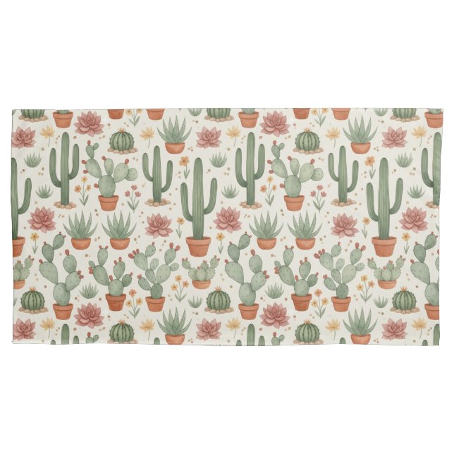 Housse D'oreillers Motif sans couture de cactus de désert succulent (devant-gauche)